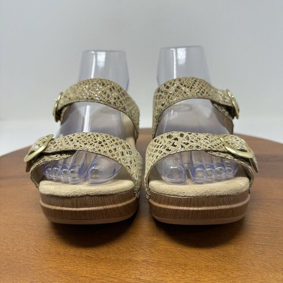 Dansko Sophie Sandals Size 39 US 8.5-9 Beige Snake Print Platform Chunky - Picture 4 of 11